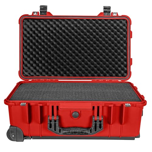 Eylar 22" Carry-On Travel Roller Gear, Camera, Drones, Tools, Equipment Hard Case Waterproof with Foam (Red) - color: Red