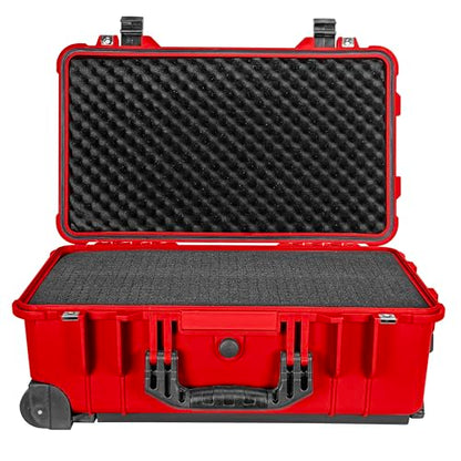 Eylar 22" Carry-On Travel Roller Gear, Camera, Drones, Tools, Equipment Hard Case Waterproof with Foam (Red) - color: Red