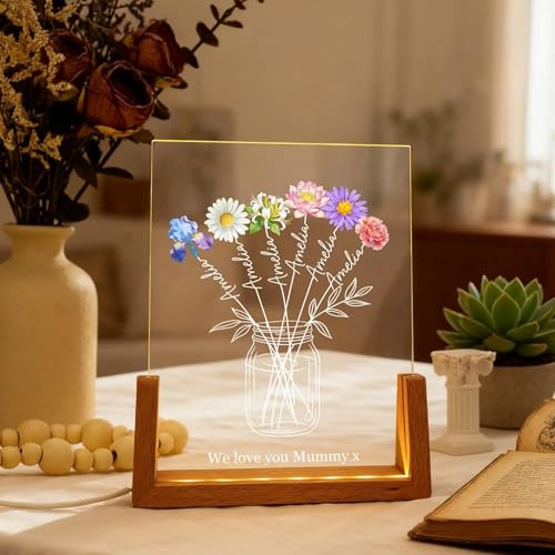 Personalized Grandma's Garden Night Light, Custom Birth Month Flowers and Kids Name LED Night Light, Family Bouquet Decor, Mothers Day Gift, Mom Gift, Grandma Gifts - color: Style 1