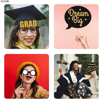 KatchOn, Graduation Photo Booth Props - Pack of 40 | Black and Gold Grad Photo Props, Graduation Decorations 2026 | Congrats Grad Props for Photoshoot 2026, Class of 2026 Decor | Grad Party Supplies