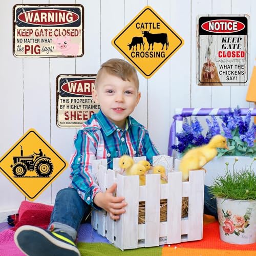 WERNNSAl 9 PCS Farm Birthday Party Decorations - Farm Animal Party Decorations for Boys Kids Barnyar Birthday Supplies Duck Chicken Sign Posters for Home Yard Garden Wall Decor - style: Farm