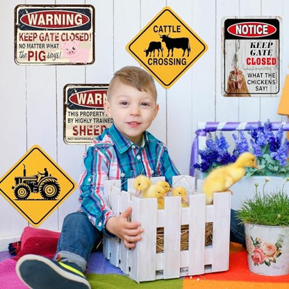 WERNNSAl 9 PCS Farm Birthday Party Decorations - Farm Animal Party Decorations for Boys Kids Barnyar Birthday Supplies Duck Chicken Sign Posters for Home Yard Garden Wall Decor - style: Farm