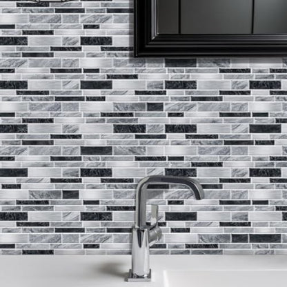 Heikki Peel-and-Stick Self-Adhesive Wall Tiles, 4.7×9.7-inch Kitchen & Bathroom Splashback Tiles, Marble Pattern Design (48-Piece Set) (Black-Gray) - color: Black-Gray