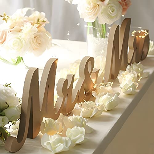 Mr and Mrs Signs Table Decorations, Wooden Freestanding Letters for Photo Props, Rustic Wedding Decoration, Anniversary Shower Gift (Wood Color) - color: Wood Color