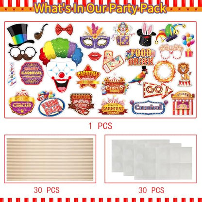 Carnival Photo Booth Props, Konsait 30Pcs Circus Carnival Photo Props - Carnival Theme Party Decorations Selfie Picture Props, Circus Photo Booth Props Party Favors
