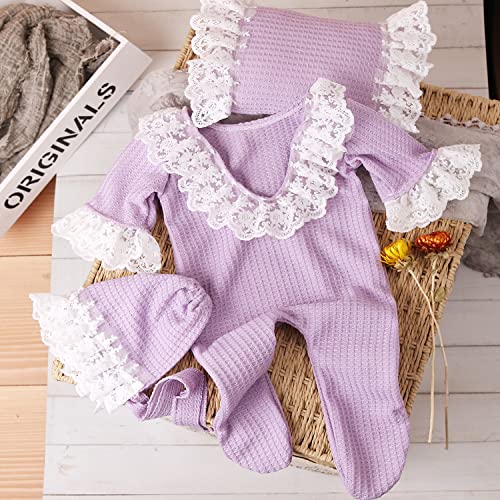 Zeroest Newborn Photography Prop Outfits Girl Lace Outfit Set Baby Girl Photo Shoot Infant Princess Photos - color: Lavender