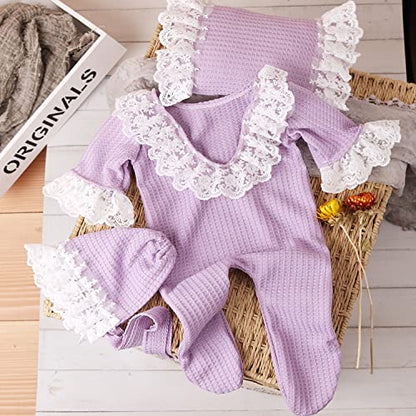Zeroest Newborn Photography Prop Outfits Girl Lace Outfit Set Baby Girl Photo Shoot Infant Princess Photos - color: Lavender