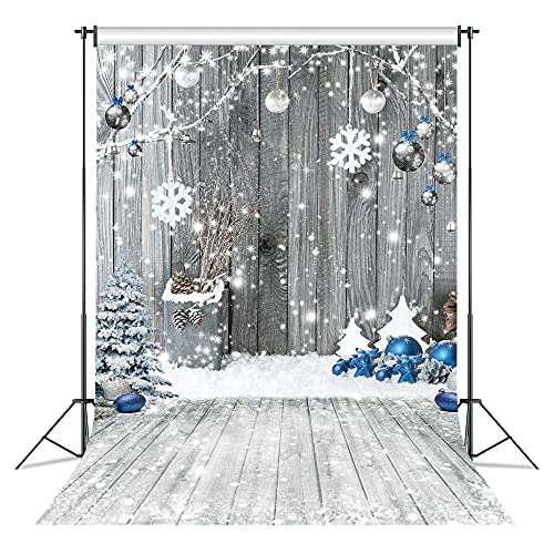 8x10ft Polyester Fabric Christmas Backdrop for Photography Winter White Snowflake Wood Wall Background Party Supplies Wood Floor Banner Decoration for Kids Portrait Photo Studio Booth - color: White, size: 8'x10'