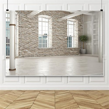 Yeele 10x8ft Modern Villa Backdrop for Photography Business Office Green Plant Brick Wall Empty Living Room Background for Online Meeting Video Conference Photo Studio Shoot Props Vinyl Wallpaper - size: 10x8ft
