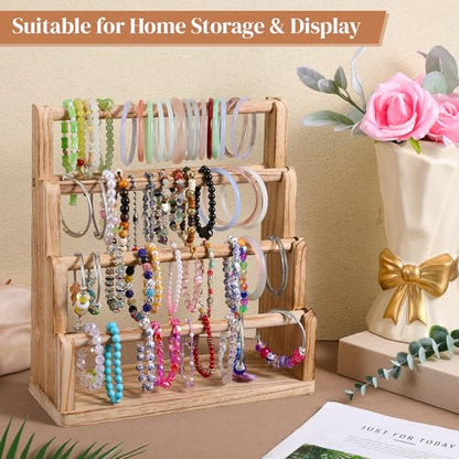 Wooden Bracelet Holder, 4 Tier Bracelet Organizer Storage, Rustic Wood Jewelry Organizer Display Bracelet-Holder for Home, Vendors, Craft Shows and Store, Rustic Brown