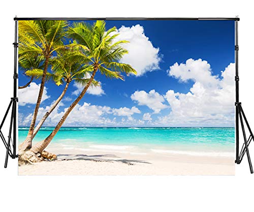 Sensfun 8x6ft Beach Scene Photo Backdrop Blue Sky Coconut Palm Trees on White Sandy Beach Photography Background for Hawaii Summer Birthday Luau Party Photobooth Banner Baby Photo Studio Props(WP128) - color: WP128, size: 8x6ft