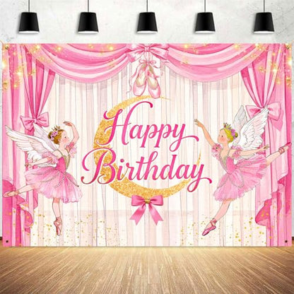 Ballerina Girl Backdrop Cute Ballet Photography Background Pink Princess Party Supplies for Girls Birthday Baby Shower Dance Decor Banner Portrait Photo Booth Studio Props 10x7ft FU059YL - size: 10x7ft