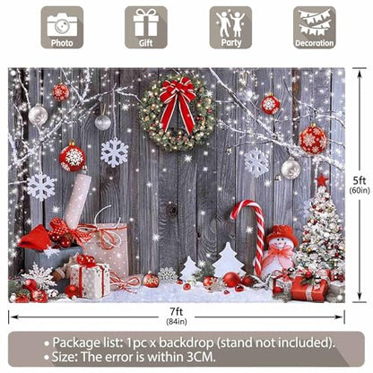 Fabric 7x5ft Christmas Photography Backdrop Winter Rustic Wood Background Xmas Tree Snow Wall Santa Party Decoration Holiday Photo Banner Props - size: 7'x5'