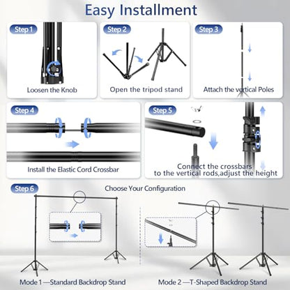 EMART 3-in-1 Backdrop Stand Kit 10x8.5 ft for Photography Studio, T-Shape Banner Back Drop Stand for Party, Wedding, Dectoration, Background Stand for Photo Video Studio with Carry Bag, 8 Clamps