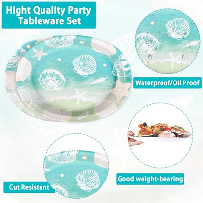 50 Pcs Seashell Beach Oval Paper Plates 10" X 12" Large Shell Plates Disposable Heavy Duty Ocean Sea Starfish Tableware for Summer Nautical Coastal Birthday Party Supplies Baby Shower Wedding Decor - style: 50Pcs Beach Seashell Oval Plates