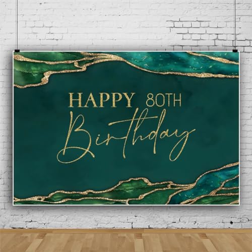 7x5ft Green Marble Happy 80th Birthday Backdrop Background Women Men 80th Birthday Party Banner Decors Emerald Green Marble Texture Party Supplies Photography Background Photo Portrait Props - color: Emerald Green80, size: 7x5ft