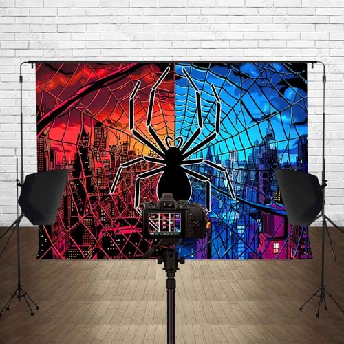 7x5FT Spidey Background Spider Blue Red City Photography Backdrop for Children's Boys Birthday Photography Background Baby Shower Decoration Banner TAYBDJ752 - size: 7x5FT