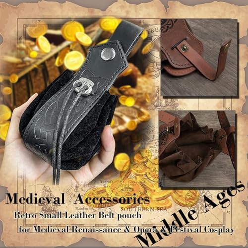 4PCS Medieval Leather Sword Frog Dagger Holder Belt Rapier Scabbard Viking Knight Renaissance Belt Pouch Halloween Costume - color: Pattern-black