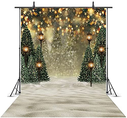 Mocsicka Christmas Photo Backdrop Winter Glitter Bokeh Christmas Tree Photography Background Winter Snow Green Forest Famliy Party Wall Decoration Photo Studio Props (5x7ft) - size: 5x7ft