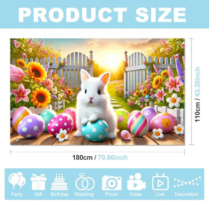 BlissYard Happy Easter Party Backdrop Banner Spring Easter Bunny Backdrop White Rabbit Colorful Easter Eggs Photography Background Floral Rabbit Easter Baby Shower Jesus Party Photo Props 71 x 43 - color: Easter Bunny#7