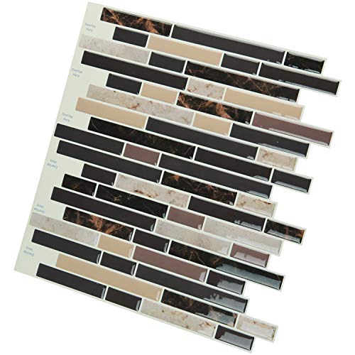 Art3d Self Adhesive Wall Tile (11.8 x 11.8inches,10 Tiles) Peel and Stick Backsplash for Kitchen, Bathroom - color: Brown Marlbe