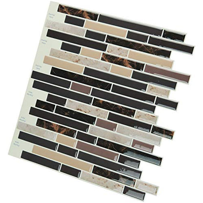 Art3d Self Adhesive Wall Tile (11.8 x 11.8inches,10 Tiles) Peel and Stick Backsplash for Kitchen, Bathroom - color: Brown Marlbe