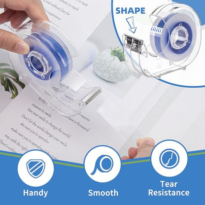 24 Pcs Transparent Tape with Dispenser, 0.7 x 1000 in Blue Core Clear Tape Rolls Bulk, Office Tape Refills for Desk, Craft, and Gift Wrapping