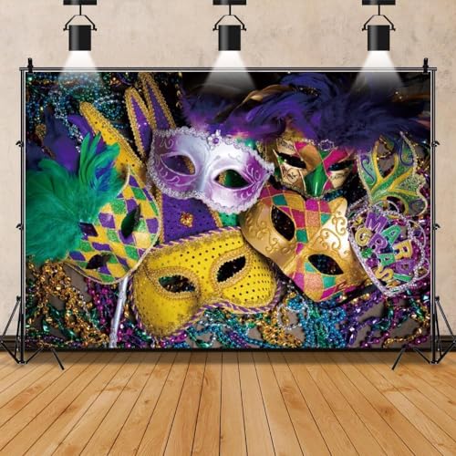 Colorful Mask Backdrop Mardi Gras Carnival Backdrop Masquerade Dress Up Prom Party Supplies Decorations Background for Photography Festival Fiesta Birthday Party Banner Studio Props 9x6ft - size: 9x6ft