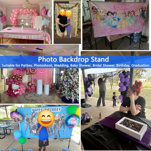 10x7 ft Adjustable Photo Backdrop Stand, Heavy-Duty Background Support System with Carry Bag & Clamps for Photography, Wedding, Party, Projector Screen, Studio Shoots