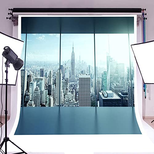 AOFOTO 8x8ft Business Office Sash Window Backdrop French Window Photography Background Empty Casement Work Modern City Building New York Skyscraper Photo Studio Prop Success Job City Landscape Vinyl - size: 8x8ft