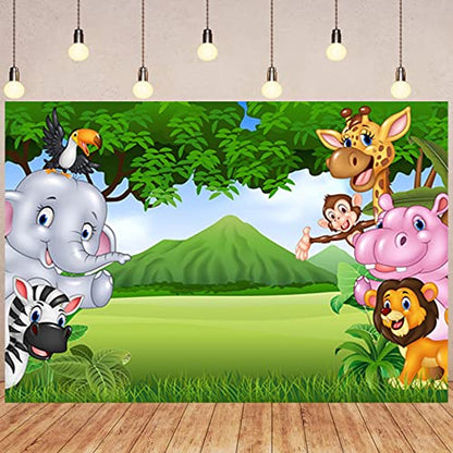 Leyiyi Africa Zoo Summer Scenery Backdrop 10x6.5ft Photography Backdrop Cute Animals Green Endless Lawn Children Baby Birthday Party Backdrop Kids Infant Room Decor Children Baby Portraits Studio Prop - size: 10x6.5ft