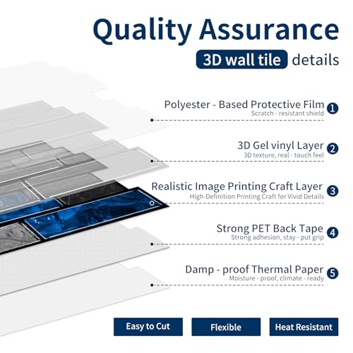 3D Textured Peel and Stick Backsplash Tiles - 20-Sheets 9.69"x4.72" Waterproof Self-Adhesive Tile for Kitchen, Bathroom - Black & Blue - color: Black&Blue