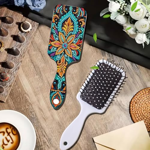 2Pcs Diamond Art Wooden Comb Craft Kit, 5D Special Shaped Rhinestone Diamond Painting Hair Accessories, DIY Sparkly Styling Comb for Daily Use Home Salon Decor (Mandala) - color: XX066 XX067