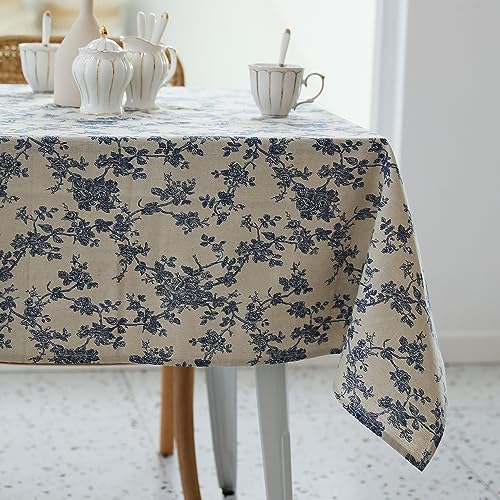 YiHomer Pastoral Rectangle Tablecloth - 60 x 84 Inch Table Cloth - Washable Table Cover with Dust-Proof Wrinkle Resistant for Restaurant, Picnic, Indoor and Outdoor Dining, Floral (Dark Blue) - color: A - Floral (Dark Blue), size: 84" x 60" (Rectangular)