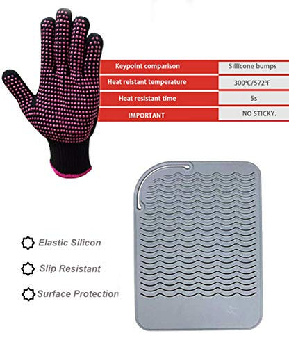 Heat Resistant Glove with Silicone Bump Mat for Curling Iron, Hair Straightener, Flat Irons - 9 x 6.5 Food Grade Mat, Grey - color: Grey G