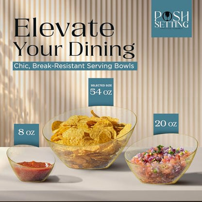 Posh Setting - Gold Plastic Serving Bowls for Party - Angled, Disposable, Chip & Candy Bowls - 54 OZ, 5 Pack - color: Gold Glitter, size: Large 54 OZ
