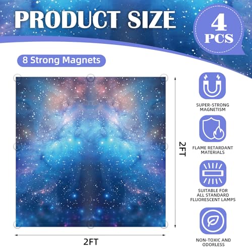 ANGSYLTH 2 x 2 Feet Fluorescent Light Covers - 4 Pcs Covers for Ceiling Lights, Magnetic Light Filters for Classroom, Office, Hospitals, Home (Galaxy) - color: Galaxy