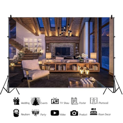 Western Living Room Backdrop Zoom Meeting Video Modern Home Business Office Backdrop for Photography Online Meeting Background for Conference Photo Booth Studio Props Vinyl 20x10ft - size: 20x10FT