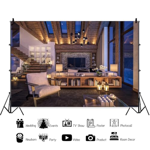 Western Living Room Backdrop Zoom Meeting Video Modern Home Business Office Backdrop for Photography Online Meeting Background for Conference Photo Booth Studio Props Vinyl 15x8ft - size: 15x8FT