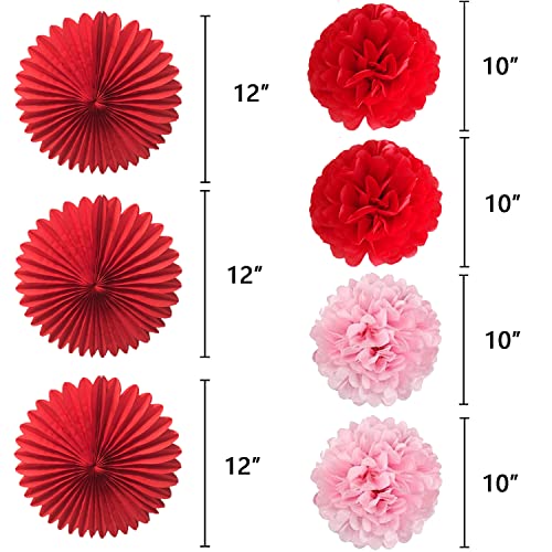 Valentine's Day Heart Birthday Banner Red Party Supplies Pink Sweet Garland Paper Fan Pom Poms Flower Photo Prop Decoration