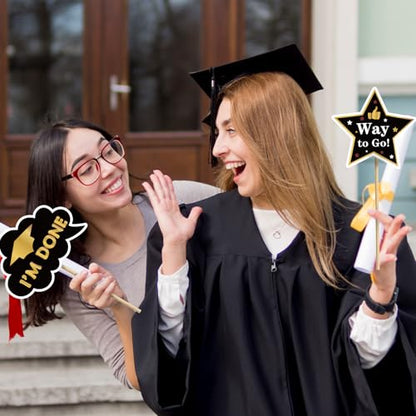 2026 Graduation Photo Booth Props, Black Gold Graduation Photo Prop Frame & Grad Photo Booth Props, Funny Grad Party Selfie Props, Selfie Photo Frame for High School and College Grad