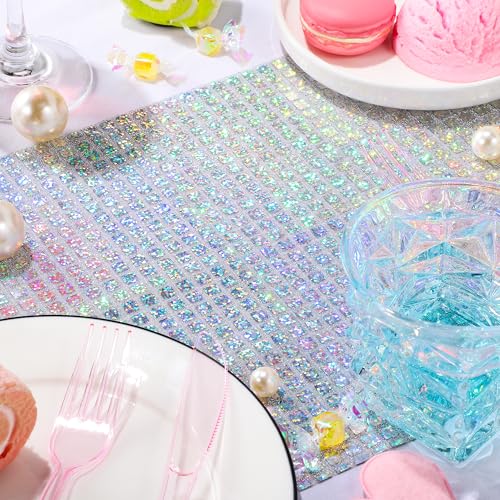 Aneco 2 Pack Disco Party Table Runner 11 x 108 Inch Mirror Silver Laser Glitter Foil with Sparkle Sequin Table Runner for Bachelorette 70s 80s Party Home Table Decorations - color: Silver Laser