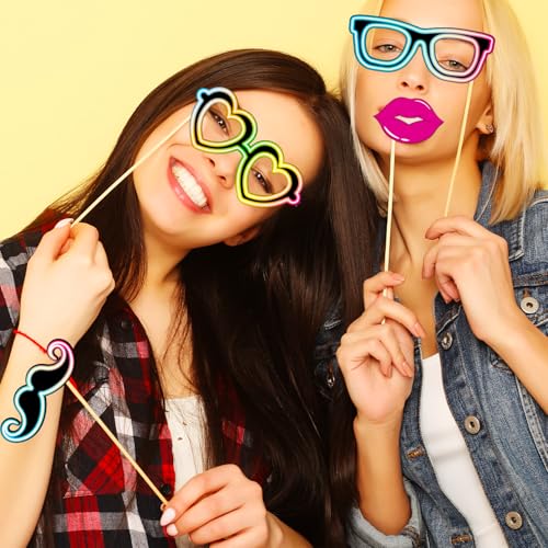 Glow in The Dark Party Supplies Photo Booth Props Neon Party Decorations Photobooth Props Let Glow Party Decorations for Birthday Baby Shower Party