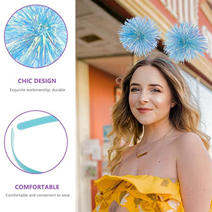 Beavorty Foil Strips Headband with Pom Pom Fluffy Balls - Tinsel Head Bopper Cosplay Hair Accessory - color: Blue