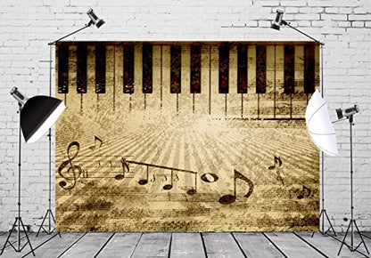 BELECO 7x5ft Fabric Retro Music Piano Backdrop Grunge Piano Keyboard Music Symbol Music Notation Old Music Sheet Photography Background Music Theme Party Decorations Photo Booth Studio Props
