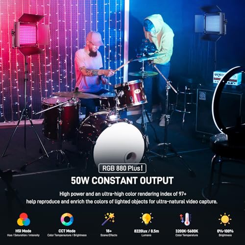 GVM RGB LED Video Light with Bluetooth Control, 60W Photography Studio Lighting Kit with Stands, 2-Packs 880RS Dimmable Led Panel Light for YouTube, Streaming, Gaming, 8 Applicable Scenes, CRI97 - size: 2 Packs