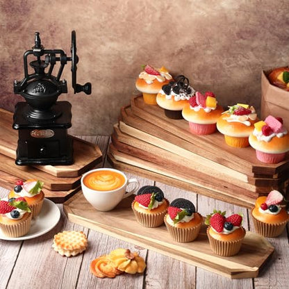 Dandat 12 Pack Wooden Serving Platter Acacia Wood Platters 16 x 5 Inch Rustic Serving Tray Rectangular Charcuterie Board Cheese Plate for Home Decor Dessert Vegetables Fruit Cookie - size: 16 x 5 Inch