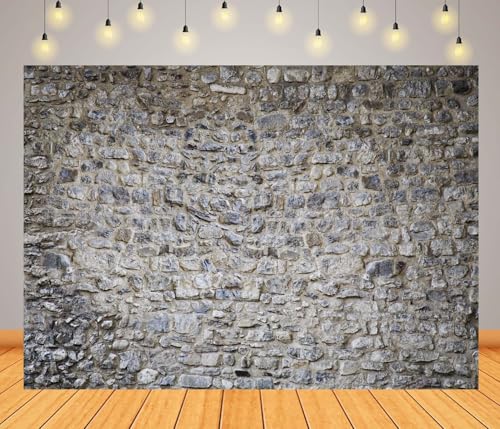5x3ft Fabric Vintage Gray Brick Wall Backdrop Old Gray Medieval Castle Stone Wall Texture Background for Medieval Party Decorations Photo Booth Studio Props - size: 5x3FT