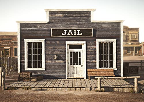 BELECO Fabric 8x6ft Western Town Rustic Western Town Wooden Prison Backdrop Wild West Cowboys Photo Background Police Jail Party Decorations Halloween Jail Prison Decor Studio Props - size: 8x6FT