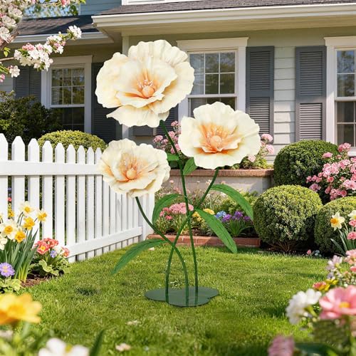 Giant Fake Flowers 5.77FT Spring Champagne Large Paper Flowers 3D Artificial Floral Wedding Decorations for Birthday Party Outdoor Banquet Event Home Backdrop Decor - color: Champagne